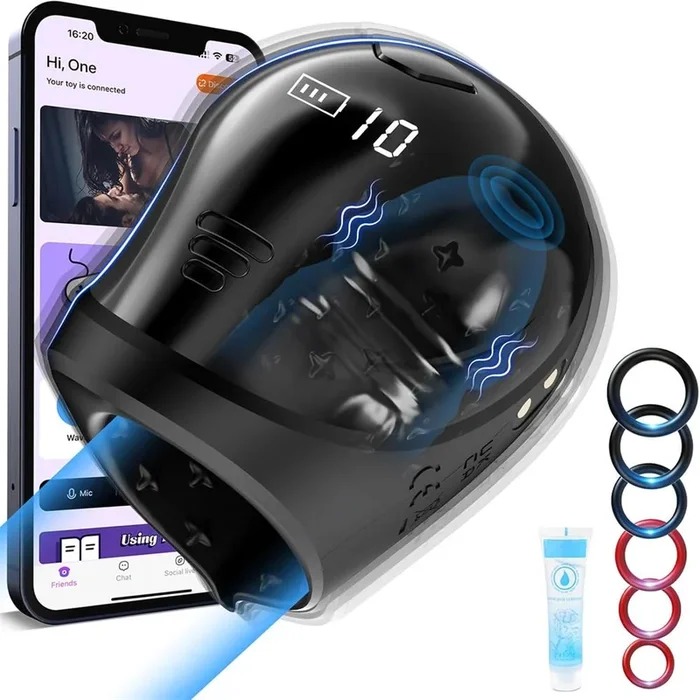 360° Wrapping Glans Helmet-Shaped Stimulator Pulsing Male Masturbator with LCD Display