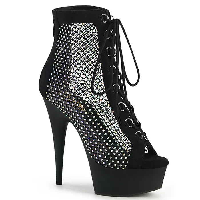6 ” Fishnet and Rhinestone Lace-Up Front Ankle Boot
