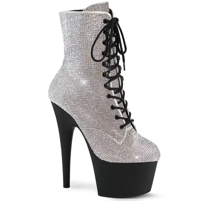 7 ” Rhinestone Lace-Up Bootie with Black Platform/Heel