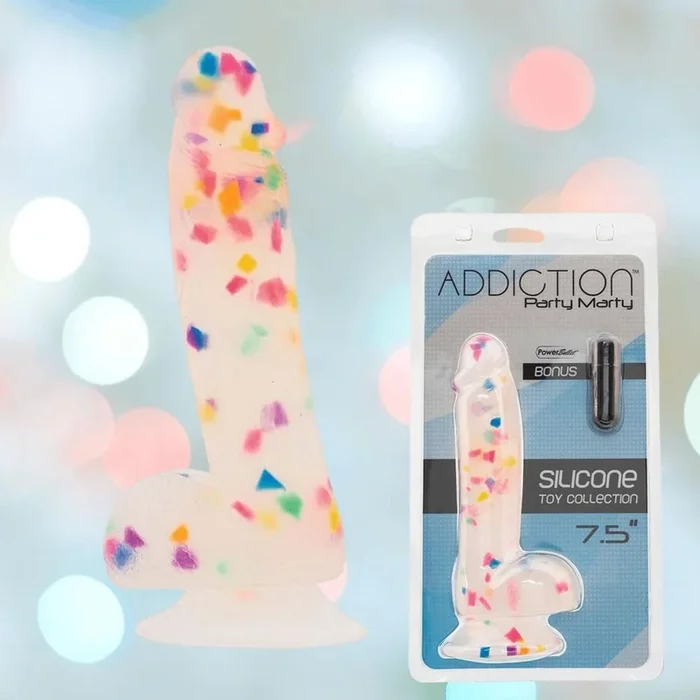 Addiction Party Marty Vibrating Dildo – Rainbow 7.5″