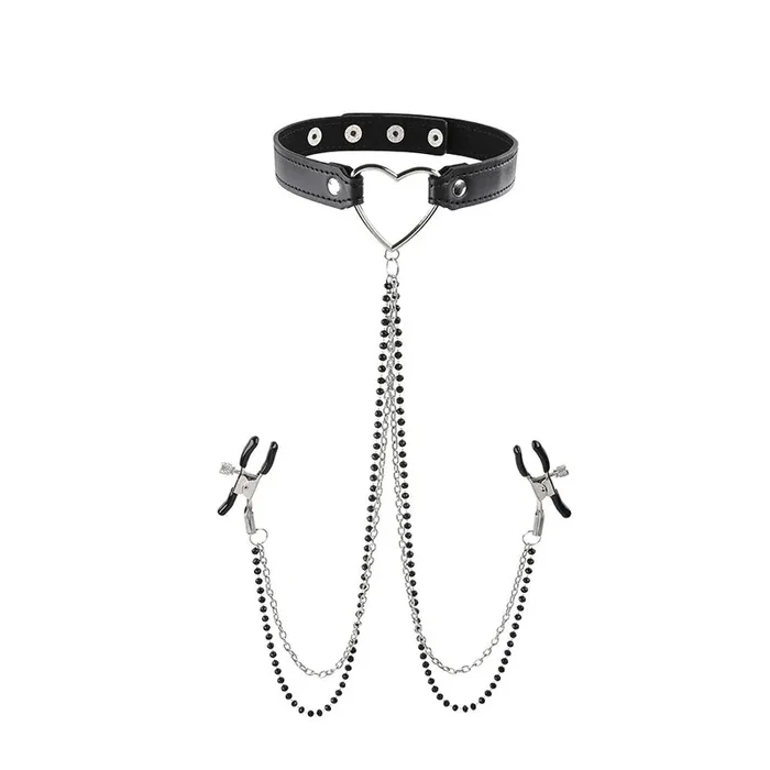Amor Collar With Nipple Clamps – Black