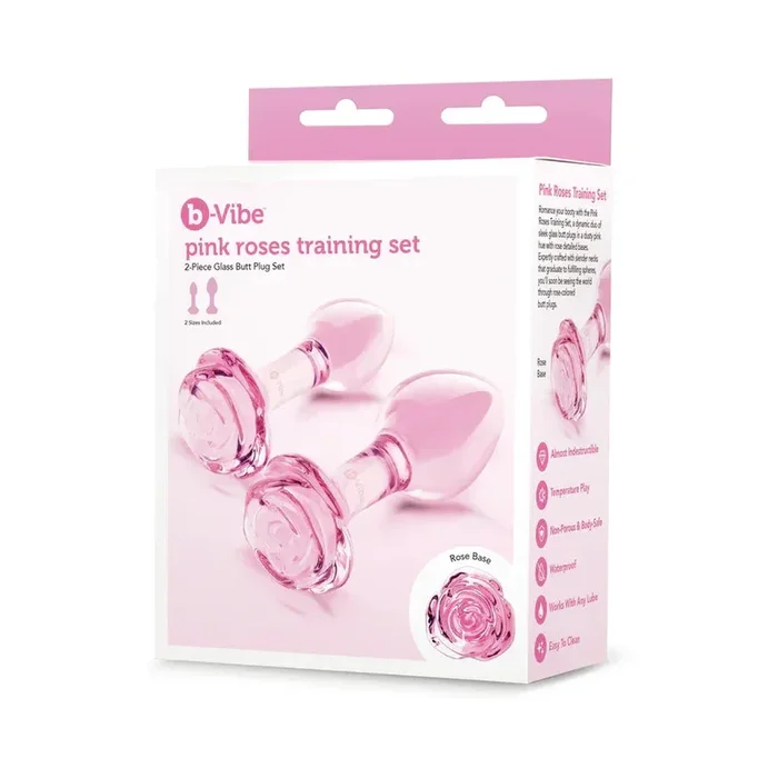 B Vibe Garden Pink Roses Glass Butt Plug Training Set 2Pc