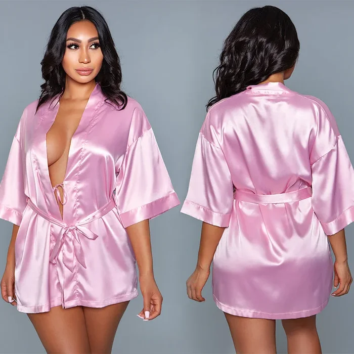 BeWicked Satin Robe-Pink Lowly