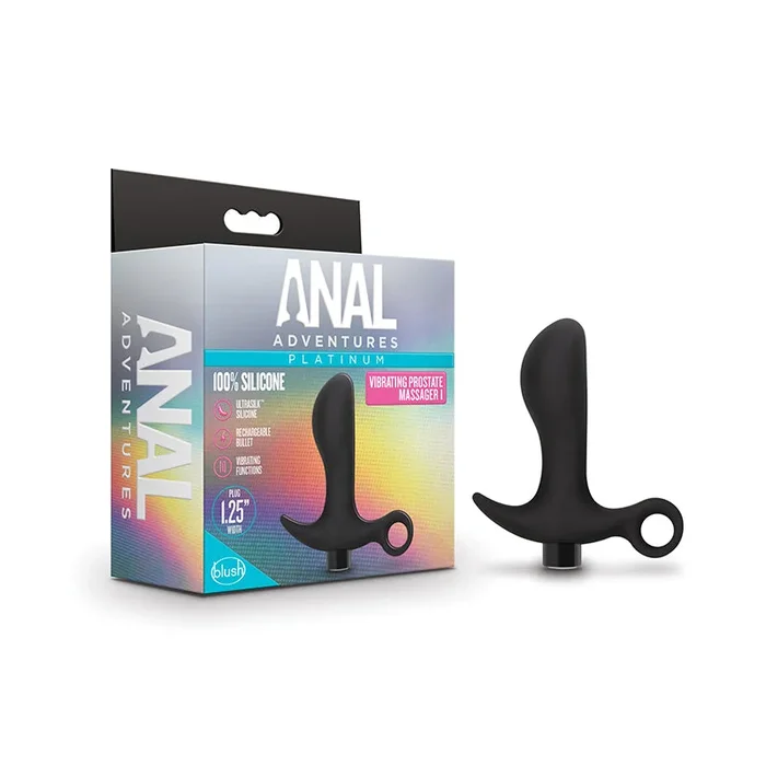 Blush Anal Adventures Platinum Silicone Rechargeable Vibrating Prostate Massager 01 Blackened