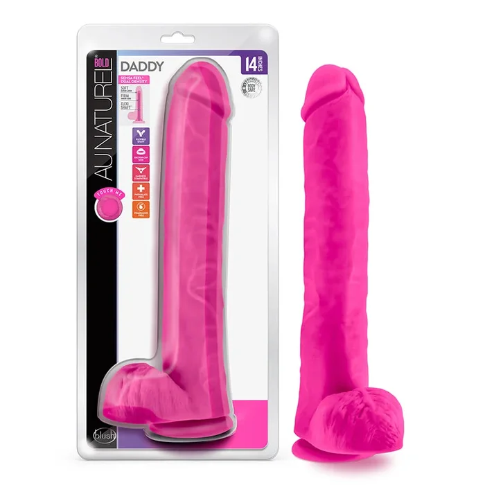Blush Au Naturel Bold Daddy 14 indium. Posable Dual Density Dildo with Balls & Suction Cup Pink