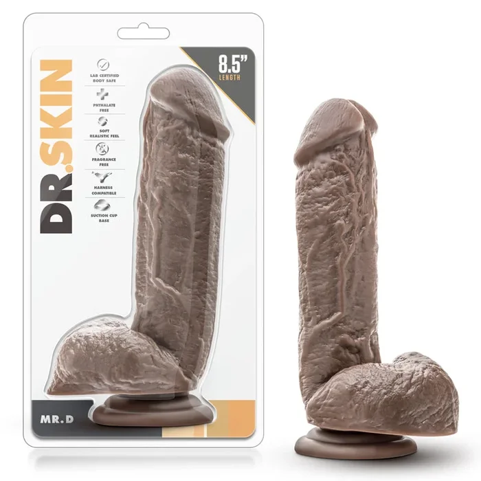 Blush Dr. Skin Mr. D Realistic 8.5 indium. Dildo with Balls & Suction Cup Brown