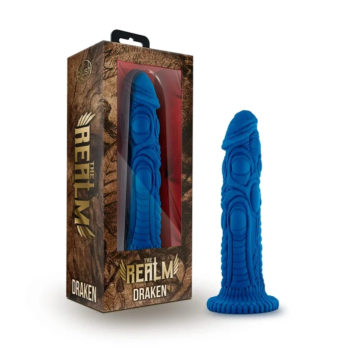 Blush The Realm Draken Silicone Dragon Dildo, Lock On Attachment Compatible, Sex Toy For Women, Sex Toy For Adults, Blue