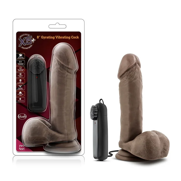 Blush X5 Plus Remote-Controlled Realistic 8 in. Coil Vibrating Dildo with Balls & Suction Cup Brown