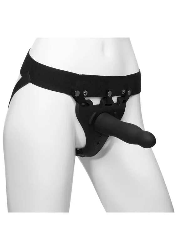 Body Extensions Be Aroused Silicone Strap-On Rechargeable Vibrating Harness with Slim Dildo and Remote