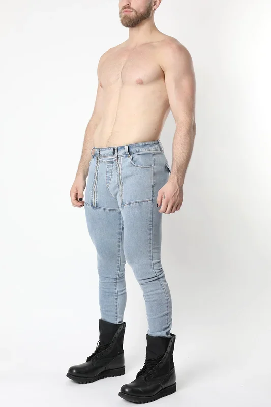 CELLBLOCK 13 SLICK CARPENTER DENIM ZIPPER PANTS – Light Blue