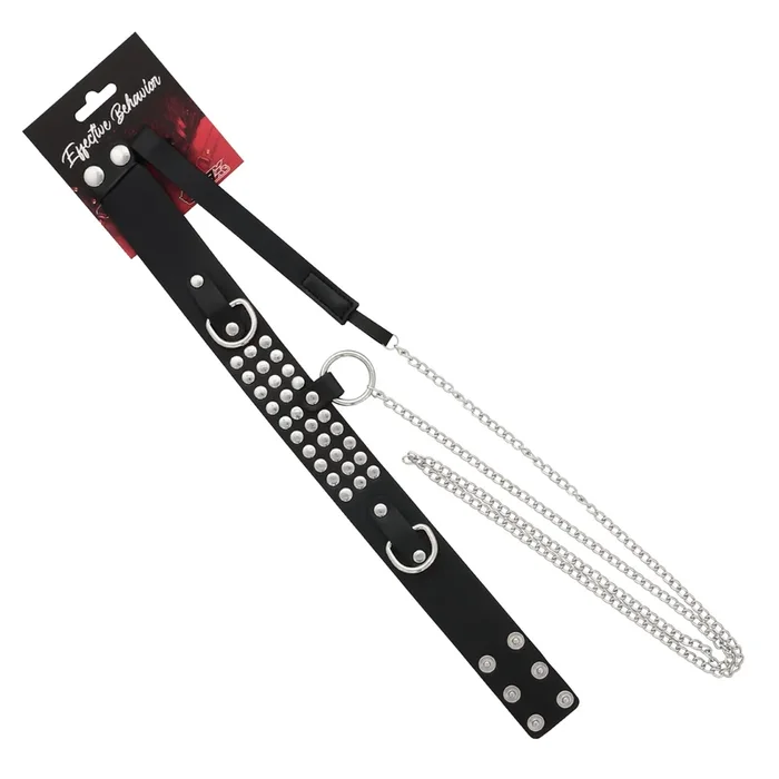 COLLAR BLACK PVC 3 ROWS CIRCLE RIVITS W/LEASH