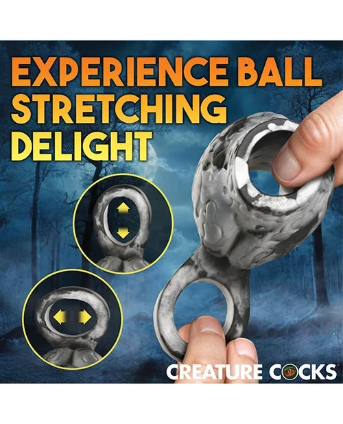 Creature Cocks Night Prowler Silicone Penis Sleeve & Ball Stretcher – Large, Silver/Black