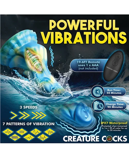Creature Cocks Sea Stallion Vibrating Dildo w/ Remote – Blue/Yellow