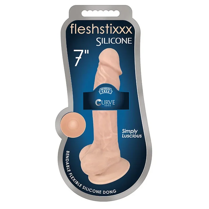 Curve Toys FLESHSTIXXX 7 atomic number 49. Posable Silicone Dildo with Balls & Suction Cup Beige