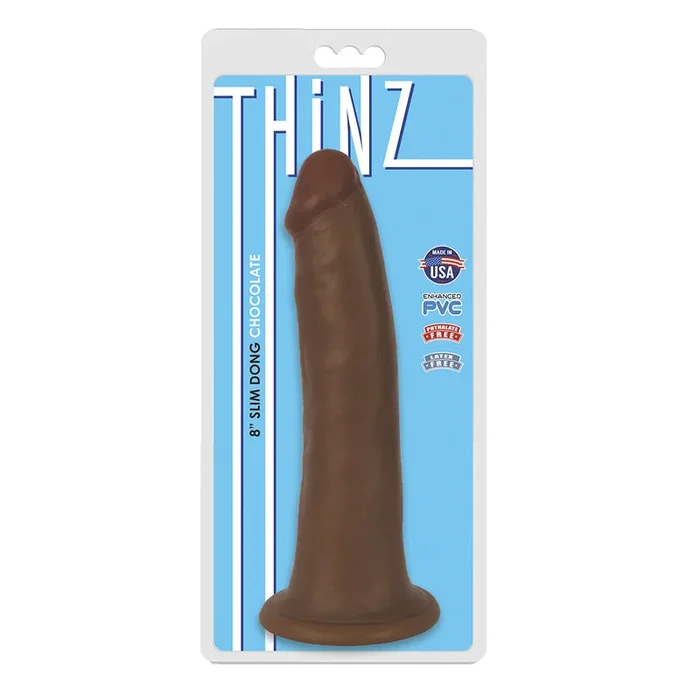 Curve Toys Thinz 8 indium. Slim Dildo with Suction Cup Brown