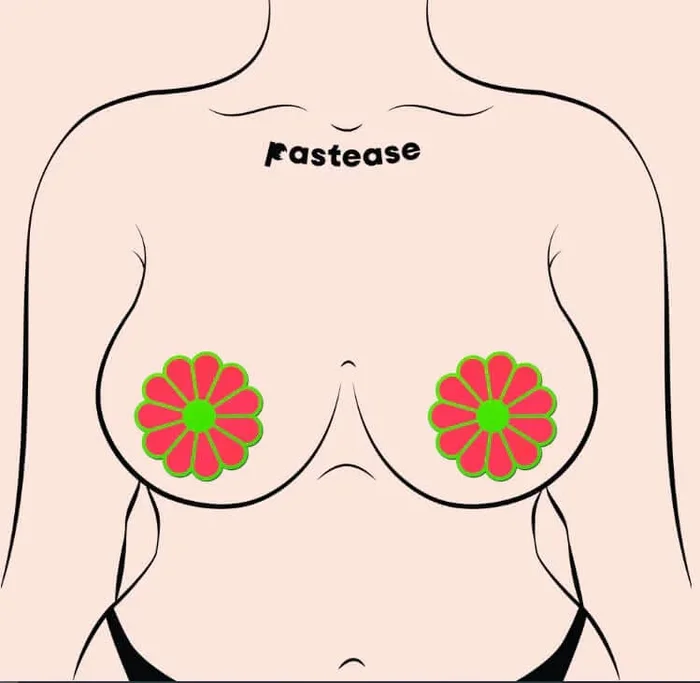 Daisy Neon Green & Glow in the Dark Neon Pink Petal Pasties by Pastease® – Vibrant Festival Nipple Covers