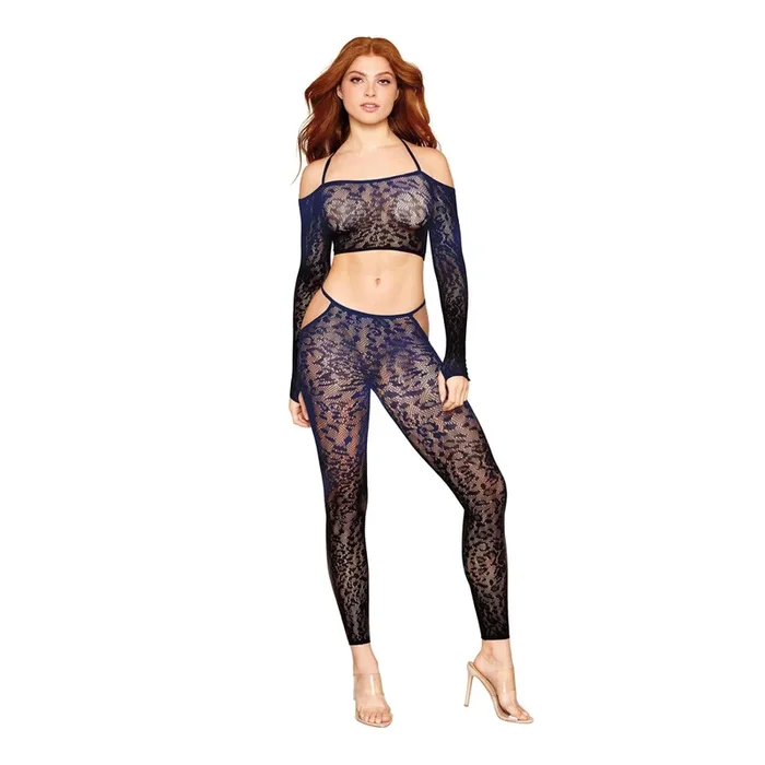 Dreamgirl Leopard Knit Long Sleeved Bralette Pantyhose Set 0483 – Denim