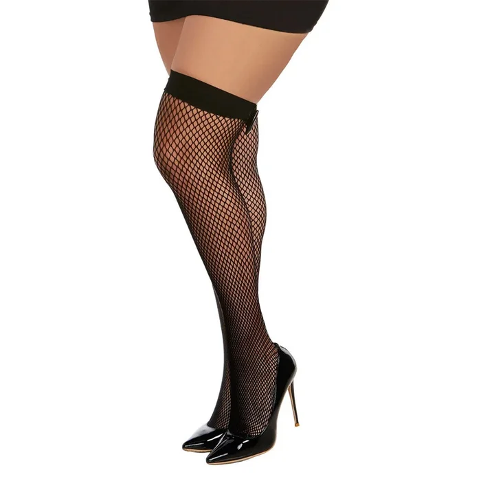 Dreamgirl Lingerie Diamond Net Thigh High W/Vinyl Bow 0365X – Black