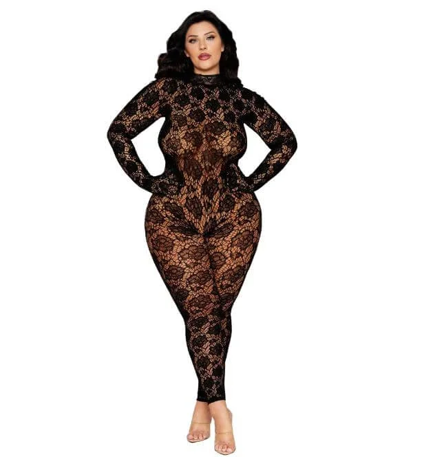 Dreamgirl Lingerie Gloved Bodystocking Black Queen Size