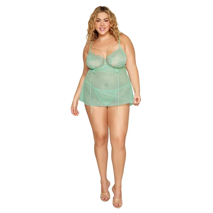 Dreamgirl Plus Size Dot Mesh Babydoll & G-String 13410X – Seafoam