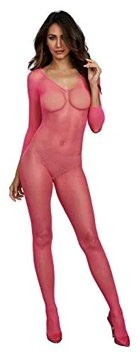 Dreamgirl Womens Fishnet Bodystocking, Neon Pink, One Size