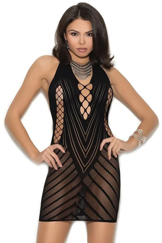 Elegant Moments Plus Size Black Crochet Halter Dress