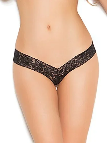 Elegant Moments Womens Lace V-Front Thong With Lace Up Back Detail, Black, One Size