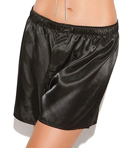 Elegant Moments Womens Serena Charmeuse Satin Boxer Short, Black, Large