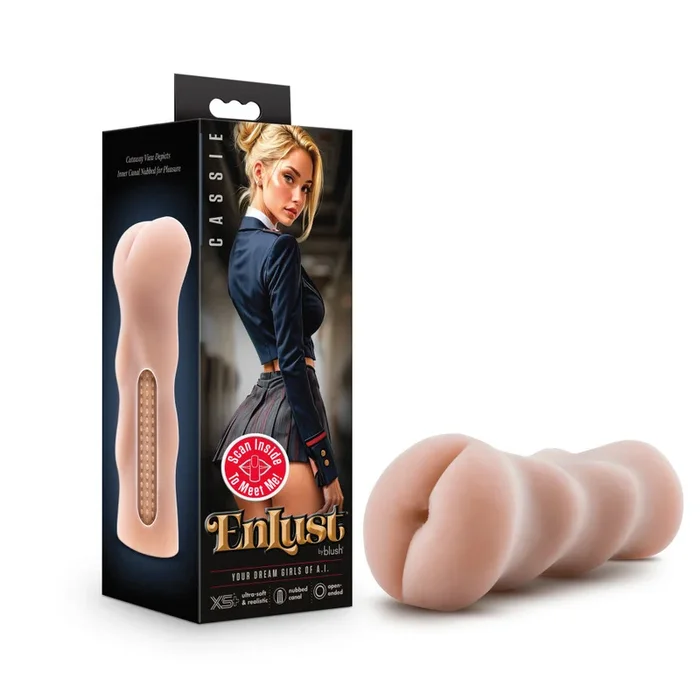 Enlust By Blush® | Cassie AI Male Masturbator Tight & Ribbed Canal – Made With X5® Plus Ultra Soft, Realistic Anal Feel Open Ended To Fit All Sizes – Beige