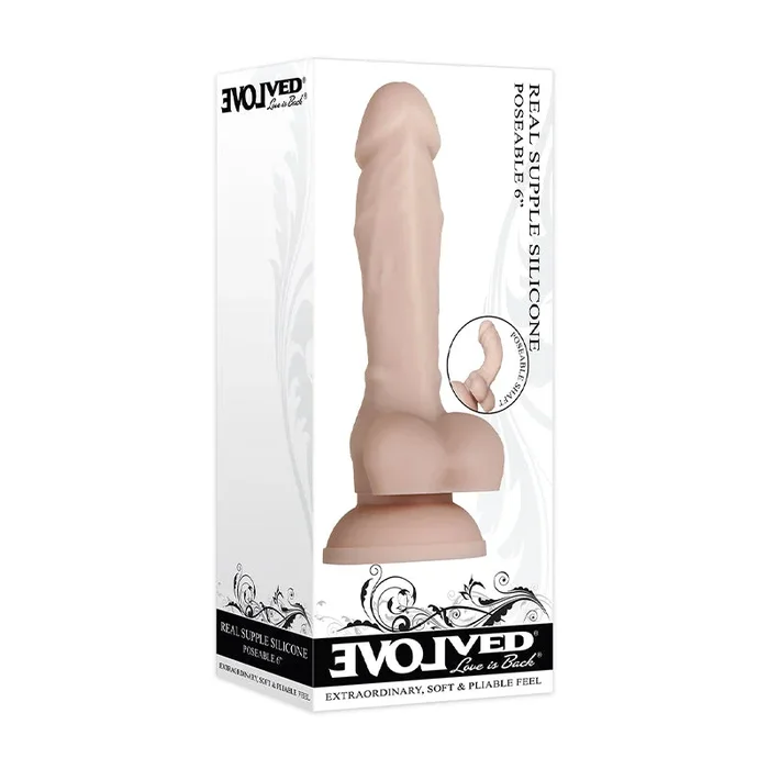 Evolved Real Supple Poseable 6 inch. Realistic Silicone Dildo With Balls Beige
