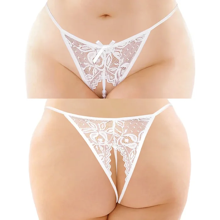 Fantasy Lingerie Calla Crotchless Pearl Panty-White Queen