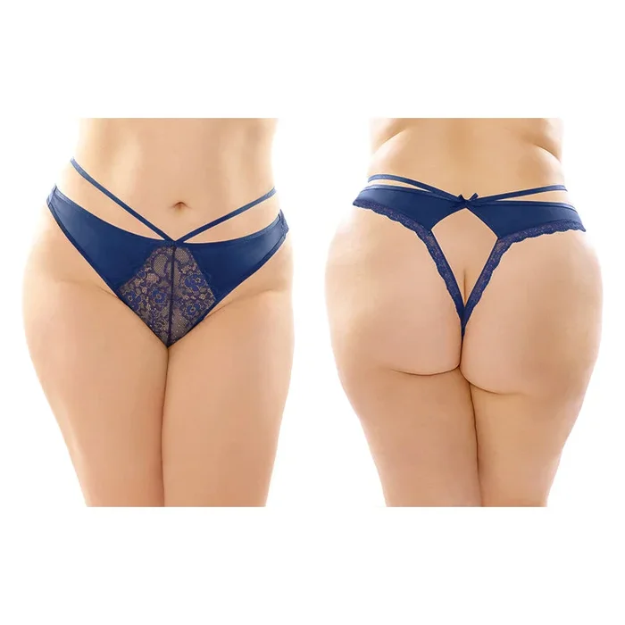 Fantasy Lingerie Kalina Strappy Microfiber & Lace Thong With Bet On Cutout Navy Queen Size