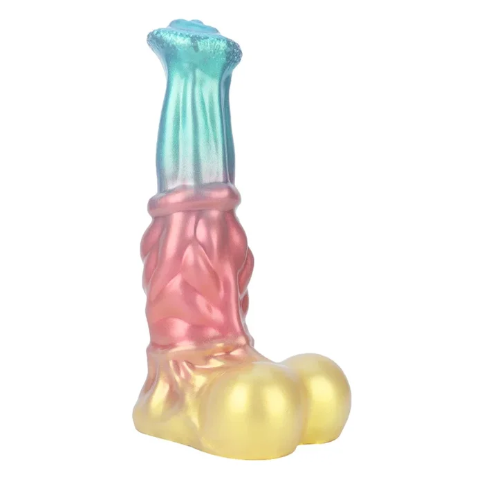 Fantasy Unicorn Platinum Silicone Dildo 14.2 Inch – Metallic Rainbow
