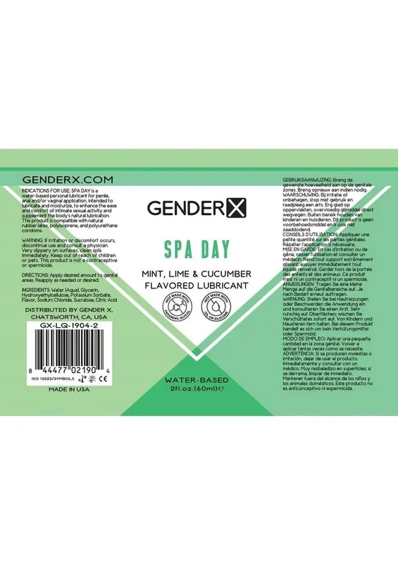 Gender X Spa Day Water Free-Base Flavored Lubricant 2oz – Mint