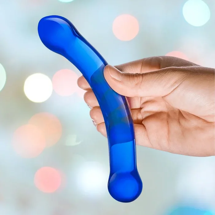 Gläs 6 ” Curved G-Spot Blue Glass Dildo