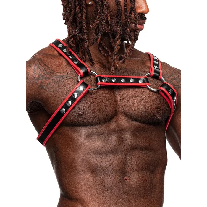 Leo Studded Chest Harness – Black/Red