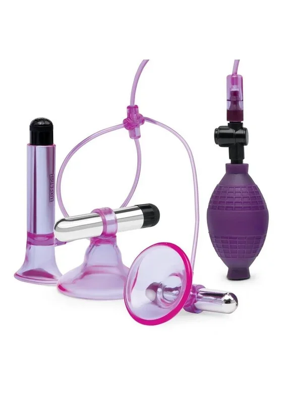 Lux Fetish Vibrating Nipple Suckers with Clitoral Pump and Quick Release