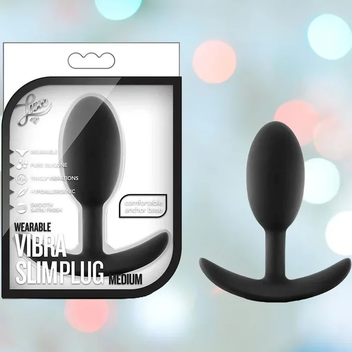 Luxe Wearable Vibra Slim Black Butt Plug – Medium
