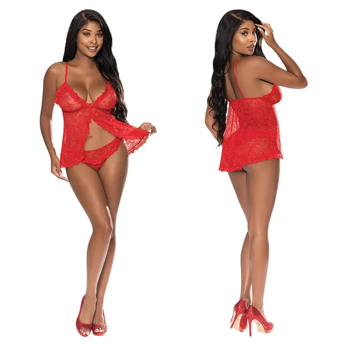 Magic Silk Babydoll & Panty Set-Red S/…