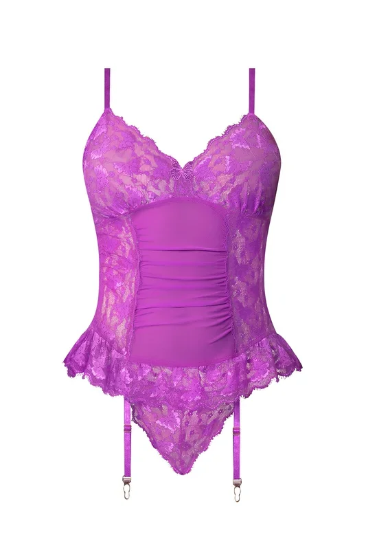 Magic Silk Butterfly Fantasies Basque & Cheeky Panty Set Neon Purple