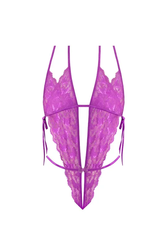 Magic Silk Butterfly Fantasies Peek-a-Boo & Crotchless Teddy Neon Purple