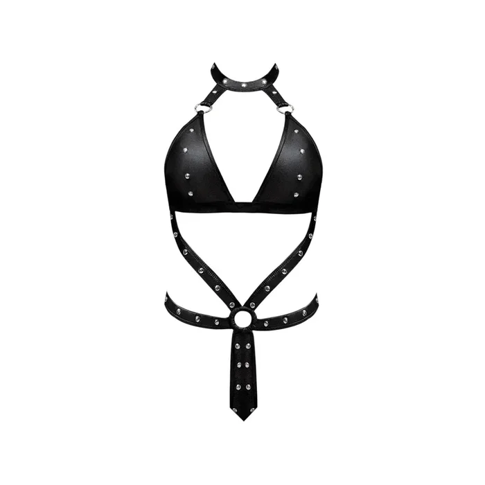 Magic Silk Lust Fetish Barbarella Leather Look Choker Teddy Black