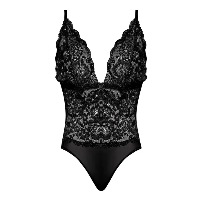 Magic Silk Risque Business Teddy with Lace Bra Cups and Snap Crotch Black