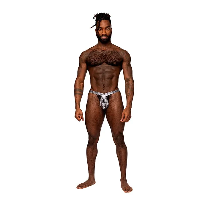 Male Power S’naked Criss Cross Thong Silver/Black S/M