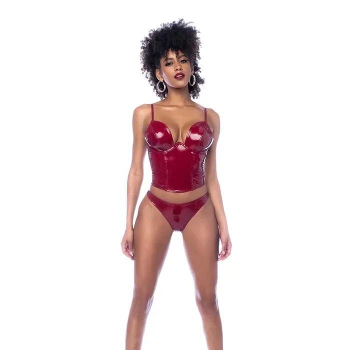 Mapale Wine Vinyl Two-Piece Set – Bustier with Underwire & Matching Thong