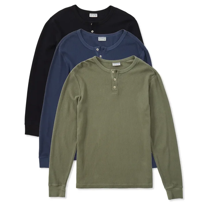 Men’s Solid 3-Pack Long Sleeve Thermal Henley – Multi