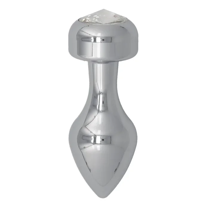 Metal Butt Plug with Clear Jewel, Stainless Large
