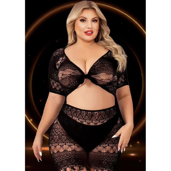 Netted Halter Tie Crop Top and Mini Skirt Two Piece Set – Curvy