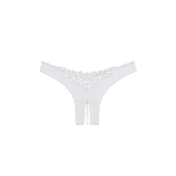Oh La La Cheri Crotchless Thong with Pearls White