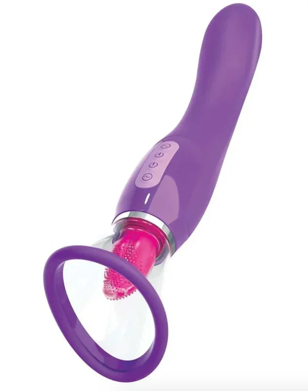 Pipedream Fantasy For Her Her Ultimate Pleasure Rechargeable Silicone Dual-Ended Vibrator With Licking & Suction